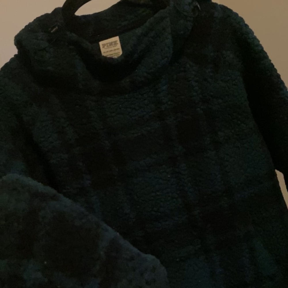 PINK Victoria's Secret Plush Turtleneck Sweater - Dark Green Plaid